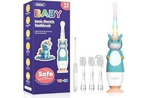 YUNCHI Elektryczna szczoteczka do zębów dla dzieci w wieku od 0-6 lat, silikonowa szczoteczka do zębów dla małych dzieci, elektryczna szczoteczka do zębów z oświetleniem LED, z timerem, 4 miękkie