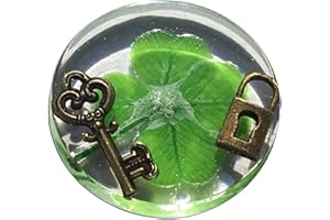 KIN-HEBI Trébol de Cuatro Hojas Real, símbolo de Bolsillo de Buena Suerte, conservado, 3.2 cm (Incluyendo Objetos metálicos de Cerradura y Llave)