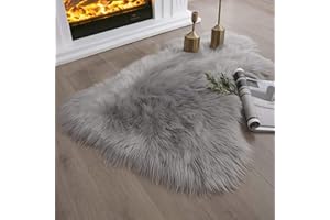 JXLOULAN Faux Lammfell Schaffell Teppich Grau 60x90 cm, Longhair Flauschiger Teppich Wohnzimmer Deko, Weicher Fell Carpet für Stühle Sofa Schlafzimmer Kinderzimmer