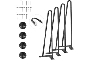 VEVOR Pied de Table en Épingle à Cheveux 4PCS Pieds de Bureau 406 mm Acier Massif Capacité Charge 227 kg Pieds de Meubles 2 Tiges Noirs avec Vis et Patins Protecteurs pour Maison Bureau Salle à Manger