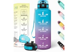 Baramumu Borraccia 1,5 litri, Riutilizzabile, Borraccia Motivazionale, a Prova di Perdite, Bottiglia Acqua, Senza BPA, Borracce, per Sport, Ciclismo, Palestra, Ufficio, Blu-Viola