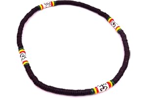 Funight Collana Surf Surfista Coco Etnico Corno Legno Perline Legno Coco Girocollo Tribale Ciondolo Uomo Donna Bambino Nero Rasta Reggae Jamaique aum Om Perle heishi, Legno, Perla