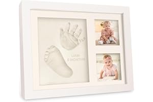 KEABABIES Kit Souvenir Empreinte et Empreinte Bébé - Impressions pour enfants - Cadre photo nouveau-né -Kit d'art de mémoire - Cadres photo de douche de bébé, registre de bébé (28cm x 22cm, Alpine White)