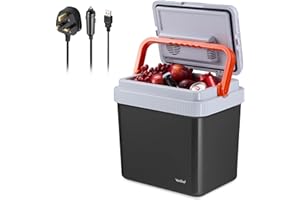 VonShef 24L Electric Cool Box, Large Insulated Cooler Box with Hot & Cold Functions & Three Power Options (3-Pin 240v Wall Plug, USB-A & 12v Car Plug), Festival & Camping Accessories