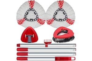 WAKAYOYO Spin Mop Head Replacement Compatibility with Vileda All Turbo System, 2 Microfiber Mop Refill+1 Handle+1Base+1 Cleaning Brush Comb, Shower Floor Scrubbing Brush Replace Head Deck Scrubber