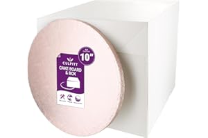 Culpitt Rose Gold Board & Tall Box Set | 10" | Tall White Cake Box & Coloured Drum, Box And Colourful Cake Board, Storage & Transport Combo For Decorated & Tiered Cakes