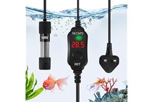 TOPEV Mini Fish Tank Heater 10/25/50W, Powered Submersible Aquarium Heater, Small Submersible Aquarium Heater, External Temperature Controller, LED Display, Used for 1-20 Liter Tank (50W-20L)