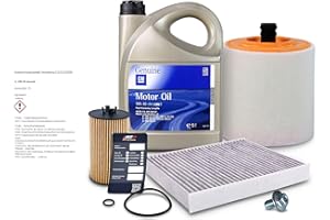 BESTPRICE Inspektionspaket Filterset mit 1x Öfilter; 1x Innenraumfilter; 1x Luftfilter; 4l Motoröl 5W-30 DEXOS 2; 1x Ölwechselanhänger Kompatibel mit OPEL Astra K Sports Tourer (B16), Astra K (B16)