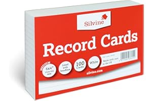 Silvine A6 White Record Cards - Lined with Headline, 100 Cards Per Pack (Size 6x4")