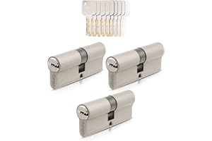 GERCAR Pro 3x Schließzylinder 35/35 gleichschließend Set 3 Profilzylinder inkl. 15 Schlüssel - 70 mm Türschloss Zylinderschloss 3er Zylinder - Länge: 70mm, A:35 B:35 - Messing matt massiv