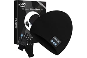 TAGVO Bonnet Bluetooth V5.0 avec Gants tactiles, Hiver Chaud tricoté sans Fil Bluetooth Casque Musique Chapeau pour la Course à Pied, randonnée, Cadeau de Noël