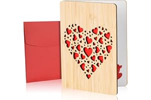 Vicloon Carte de Voeux en Bois, Carte Cadeau, Cartes de Voeux avec Enveloppes pour les Anniversaires, la Saint-Valentin, les Mariages, la Fête des Mères et les Occasions Spéciales (Cœur)