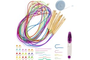 OUYIWEIMAOYI Set uncinetti bamboo con cavo plastica e perla (12pz) Set uncinetto legno tunisino da 3 a 10 mm Kit uncinetti di legno per maglieria ed artigianato uncinetto set professionale