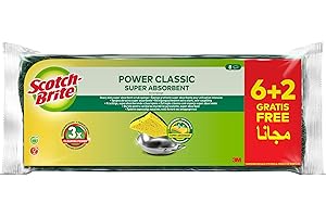 SCOTCH-BRITE Scotch Brite Classic Éponge Vaisselle Grattante, 6 + 2 Gratuites par lot - Élimine la Graisse et Idéal Pour Essuyer les Éclaboussures