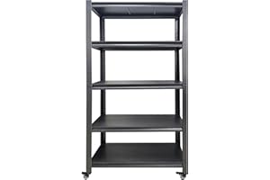 MINGYIHUI 3/5 Estantería Metálica de Almacenaje Industrial,Estantería Pesada Negra Para Garaje,Estante con Ruedas Altura Regulable,Estantería para Neumáticos,Almacén & Cocina(Size:90x40x183cm)