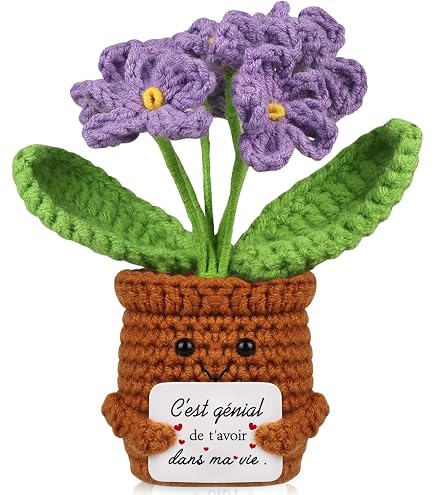 Fleur Au Crochet Jaune à Trois Têtes - Déco Main Faite à La Main - Cadeau Motivant Pour Bureau Ou Maison