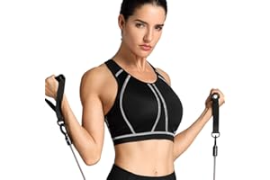 SYROKAN Women's Sports Bra for Large Breasts High Impact Full Coverage Padded Wireless Running Halter Neck Bra