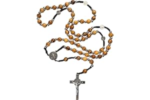 FROM THE HOLY LAND Saint Benedict Rosary Necklace Handcrafted in Bethlehem & Jerusalem from holy land olive wood with Authenticity Certificate
