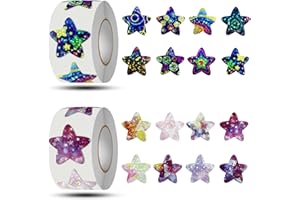 FIHODONE 1000 PCS Reward Stickers for Children, 2 Rolls 2.5cm Star Waterproof Self-Adhesive Teacher Stickers, Motivational Teaching Supplies for Kids Reward Party Decorations