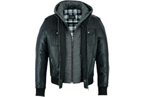 ‎JET Jet Motorradjacke Leder Herren mit Protektoren Vintage Retro Biker Ikonisch Klassisch Abnehmbare Kapuze BRONX
