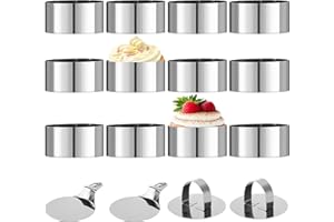 HAOYULUO 12 Piezas Anillos paraTartas, Anillos de Postre Plateados, Aros para Comida de Acero Inoxidable, Aptos para Hornear, Chocolate, Mousse, Pasteles, Galletas
