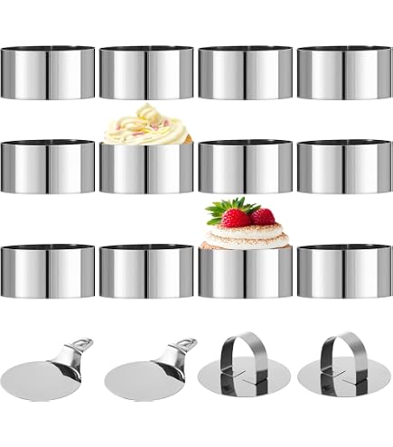 8 Pièces Cercles Pâtisserie Inox 9cm - Pour Entremets, Mousses Et Gâteaux - Avec Poussoir - Hauteur 3,5cm