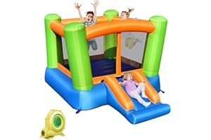 DREAMADE Aufblasbare Hüpfburg mit Rutsche & Sprungbereich, Castle Bouncer, Kinder Spielburg für Indoor und Outdoor, Springburg für Kinder ab 3 Jahren, 250 x 197 x143 cm (mit Gebläse)