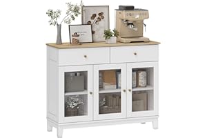 HOMCOM Aparador 3 Puertas de Vidrio Estriado Aparador para Salón Moderno con 2 Cajones y Estantes Ajustables para Comedor Entrada Blanco 100x35x80,3 cm