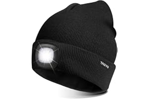 TAGVO USB Rechargeable 8 LED Bonnet Chapeau, Lumineux Casquette éclairage et Clignotant Alarme LED Mains Libre Lampe de Lampe Frontale Tricoté Bonnet Unisex Hiver Chaud Sport Knit Cap Chapeau