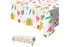 ‎XINVERY Xinvery Geburtstag Party Tischdecke, Happy Birthday Tischdecken Bunt Wasserdicht Plastik Tischdecke für Kinder Jungen Babyparty Party Dekorationen 137 x 274cm