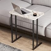 interGO Metal Stand Laptop Stand Sofa Table Breakfast Table Work Table - White Marble Pattern