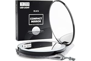 Mavoro LED Lighted Travel Makeup Mirror, 1x/10x Magnification - Daylight LED, Pocket or Purse Mirror, Small Travel Mirror. Folding Portable Mirror, Large (Black)