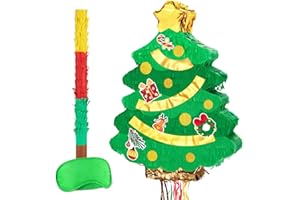 WERNNSAI Weihnachts Pinata – Weihnachten Pinata Deko Kinder Weihnachtsbaum Piñata mit Stock Augenmaske Weihnachtsfeier Geburtstagspartyspiele Piñata Dekorationen 42cm x 32cm x 7,5cm Grün