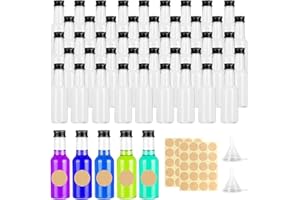 Liwein Mini Bouteille de Liqueur en Plastique Mignonnettes Alcool 50ml Entonnoirs Étiquettes (50pcs, Bouchon Noir)