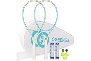 OGEENIER Tennis Rackets Set, Pre-Strung 27" Adult Tennis Racquets for Beginners, 2-Player Set with 3 Balls, 2 Vibration Dampers, 2 Grips, 1 Carrying Bag