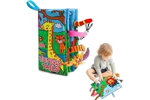 Kireida® Książka materiałowa z żyrafowym ogonem zwierzęcym, sensoryczna zabawka dla niemowląt, dotykowa zabawka składana dla niemowląt, zabawka do malowania, prezent na imprezę dla noworodków