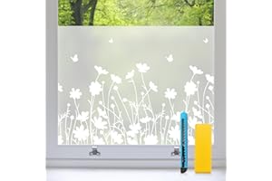 Zindoo Vinilos para Cristales Opaco Vinilo Adhesivo Cristal Patrón de Flores Mate Proteger la Privacidad Anti UV Autoadhesivo Decorativo para Dormitorio Sala Comedor Cocina 44.5 × 200cm