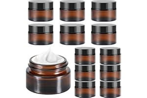 Litimkat 12 sztuk szklanych pojemników z bursztynu, pusta puszka na krem, 20 ml/30 ml, brązowe pojemniki szklane, puste pojemniki do ponownego napełniania, do kosmetyków, kremów, balsamów, olejków