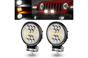 KaiDengZhe 2PCS 72W Round LED Pod Light Bar, Off Road LED Work Light with 4.5" Amber Strobe DRL Light Off Road Spot Flood Combo Beam Off Road Driving Fog Light 12V-36V for Motorcycle SUV Boat Truck