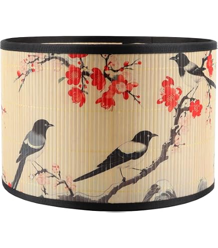 Paralume In Bambù FANSU A Tamburo E27 – Stile Cinese 30x20 Cm Per Lampada Da Tavolo E Terra