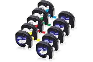 10x XemaX Etikettenband Ersatz für Dymo LetraTag Etikettenband 12mm x 4m 16951 91221 91222 91223 91224 91225 Dymo Etiketten Kunststoff Band für Dymo Beschriftungsgerät LT-100H 100T XR 2000 200B