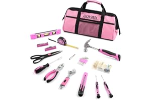 DOWELL Kit d'outils 140 pièces rose pour femmes, filles, dames, ensemble d'outils ménagers avec sac à outils de 35,6 cm