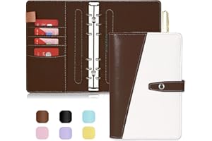 ‎ONLYESH Onlyesh Ringbuch A6, Budget Planner, 6 Löcher PU Leder Budget Binder A6 mit Einzigartiger Schnappschnalle, für A6 Budgetblätter, Binder Taschen und Bargeld, Braun