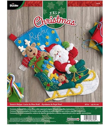 Bucilla Kit Per Calza Natalizia In Feltro 'Orsi Da Slittino', 45,7 Cm, Con Ricamo, Paillettes E Perline, Fai Da Te