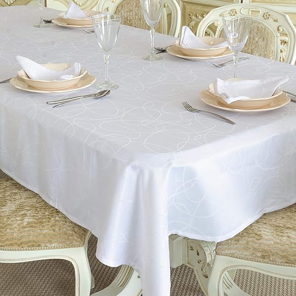 Tovaglia Rettangolare Antimacchia Beige Effetto Lino - 135x300 Cm Per Tavoli Da Pranzo - Foto 7