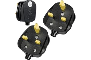 Purfex 2PCS Fused 13A UK Plug Top 3-Pin British Connector – Safe Durable Electric Plug, Pure Copper Pins, 250V 13A Adapter for Home, Office, Workshop & Travel (Black)