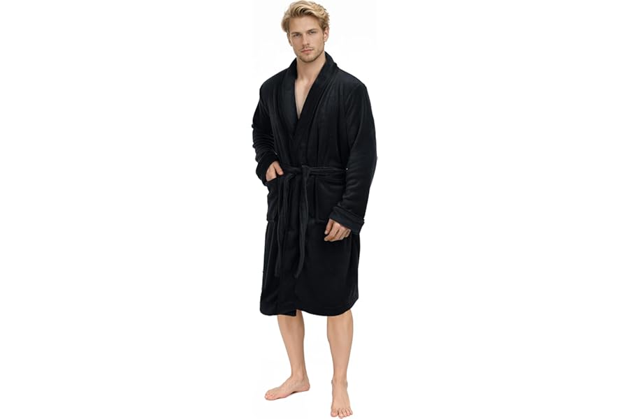NY Threads Luxury Men Dressing Gown Super Soft Fleece Bath Robe Cozy Shawl Collar Loungewear and Nightwear.
