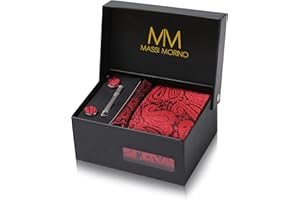 MASSI MORINO Cravate Homme - avec mouchoirs de poche, boutons de manchette et Pinces à cravates | Coffret cadeau | Accessoires de Fete de Mariage