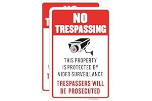 JOWANYO No Trespassing Video Surveillance Sign,20 x 30 cm,Reflective Aluminum,Easy to Mount,UV Protected,Weather Resistant,Waterproof,Durable Ink,Outdoor or Indoor Use,2 Pack