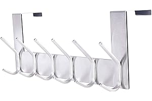 SKOLOO Appendiabiti da porta, in acciaio inox, 6 ganci per appendere cappotti, accappatoi, vestiti, cappelli, 1 confezione